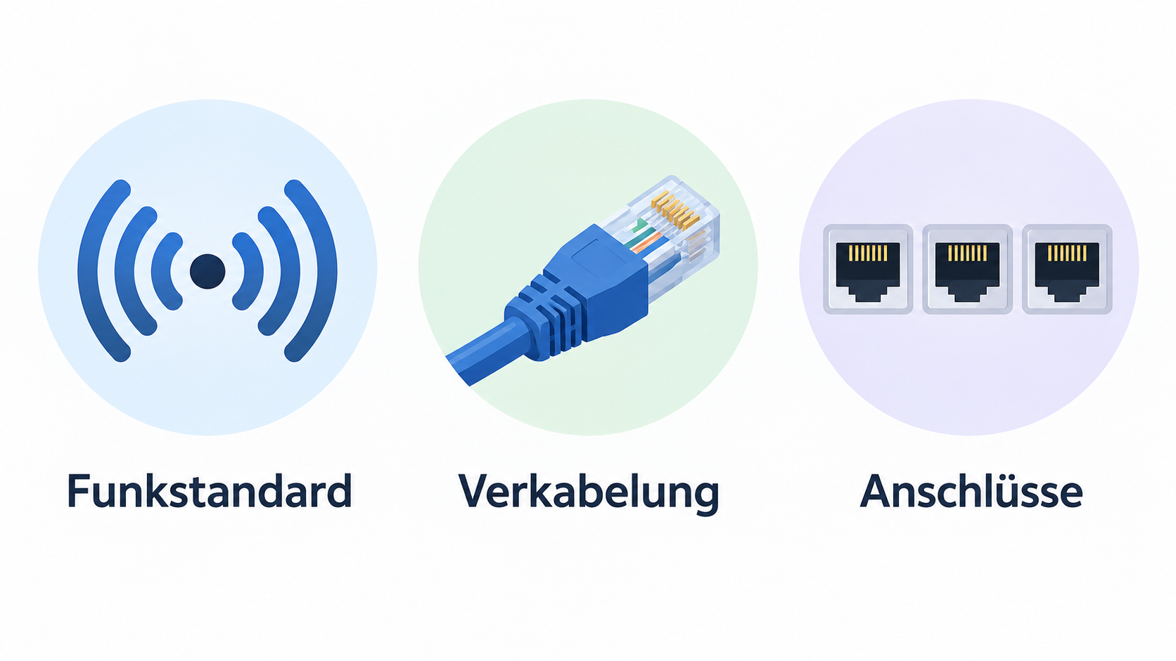 Eine redaktionelle Schemadarstellung der im Abschnitt erläuterten Vergleichsaspekte Funkaufbau, Verkabelung und Backhaul, ohne eine direkte Messung oder nicht belegte Orbi-Details anzudeuten.