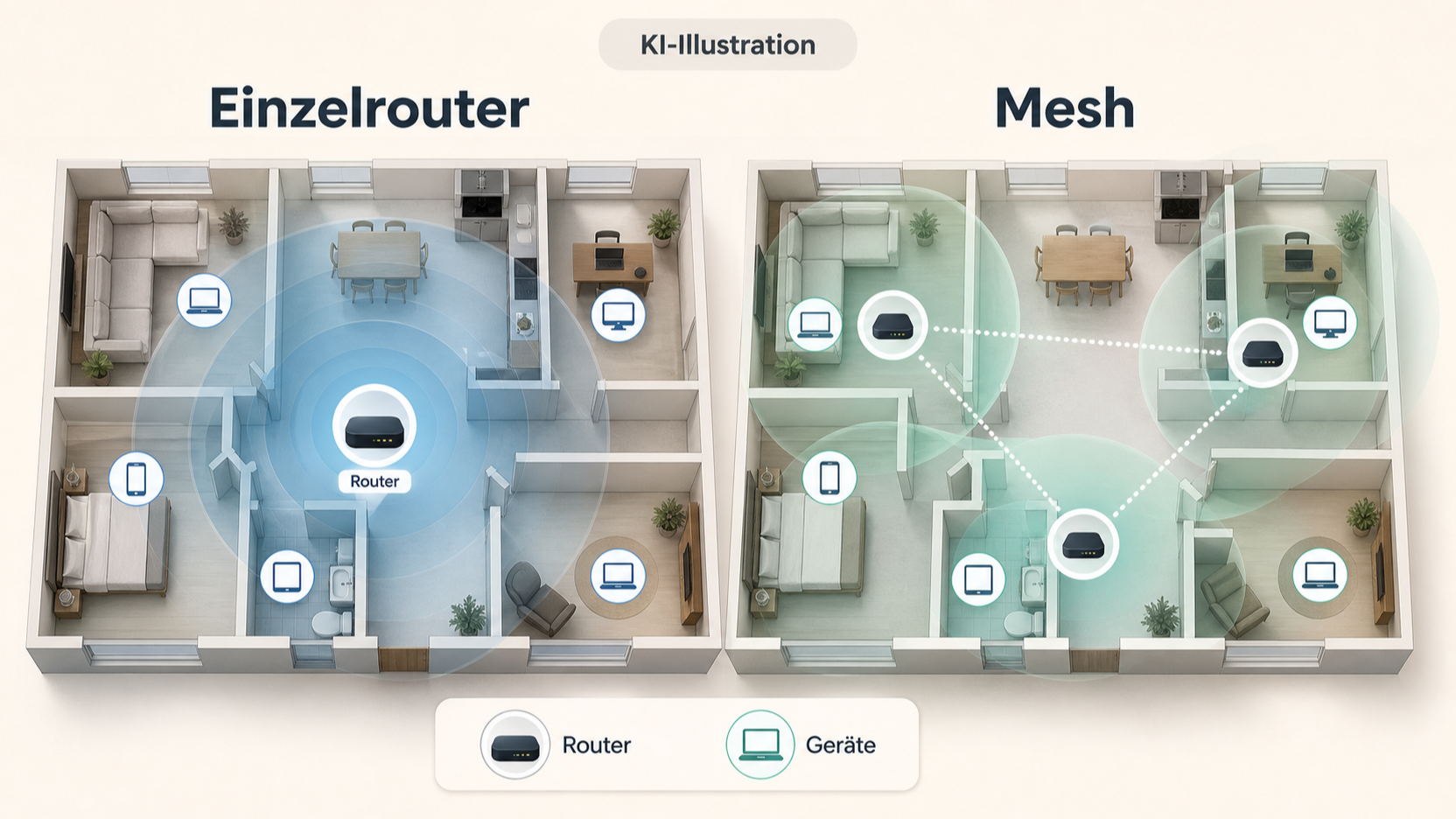 Redaktionelle Illustration zu Amazon eero 7 im Check: einfache Einrichtung, Dual-Band-Wi‑Fi 7 und Ökosystem-Folgekosten